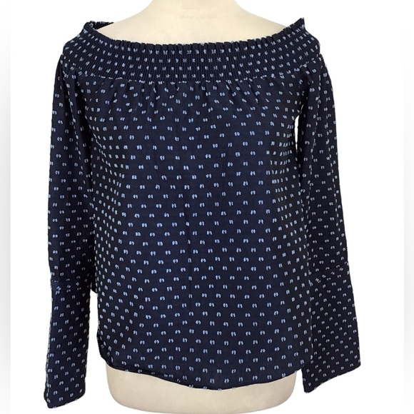 Derek Lam 10 Blue Clip Dot Off The Shoulder Top Size  4 NEW - Picture 4 of 9